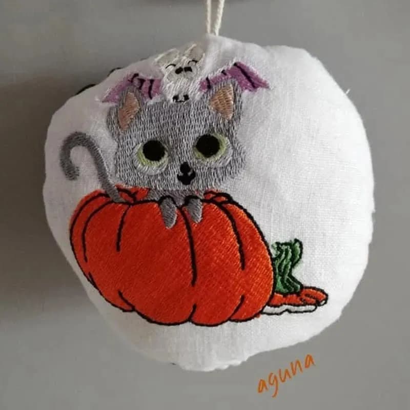 Stickdatei Halloween Kürbis, Katze, Fledermaus