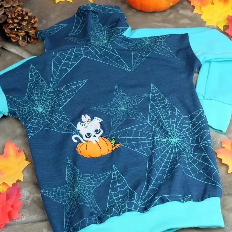 Stickdatei Halloween Kürbis, Katze, Fledermaus