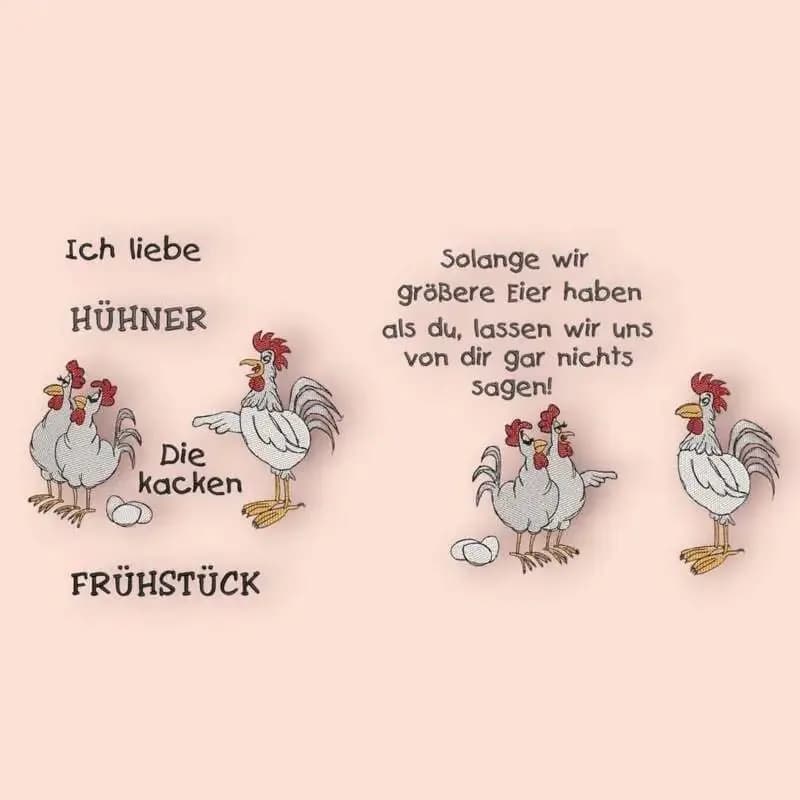 Stickdatei Hühnerbande - Lustige Hühner mit Sprüchen