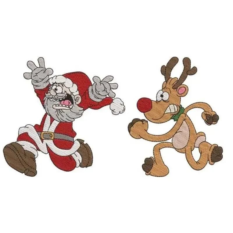 Stickdatei Running Elch und Nikolaus