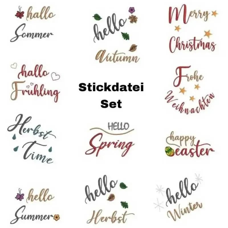 Stickdatei Schriftzüge Jahreszeiten