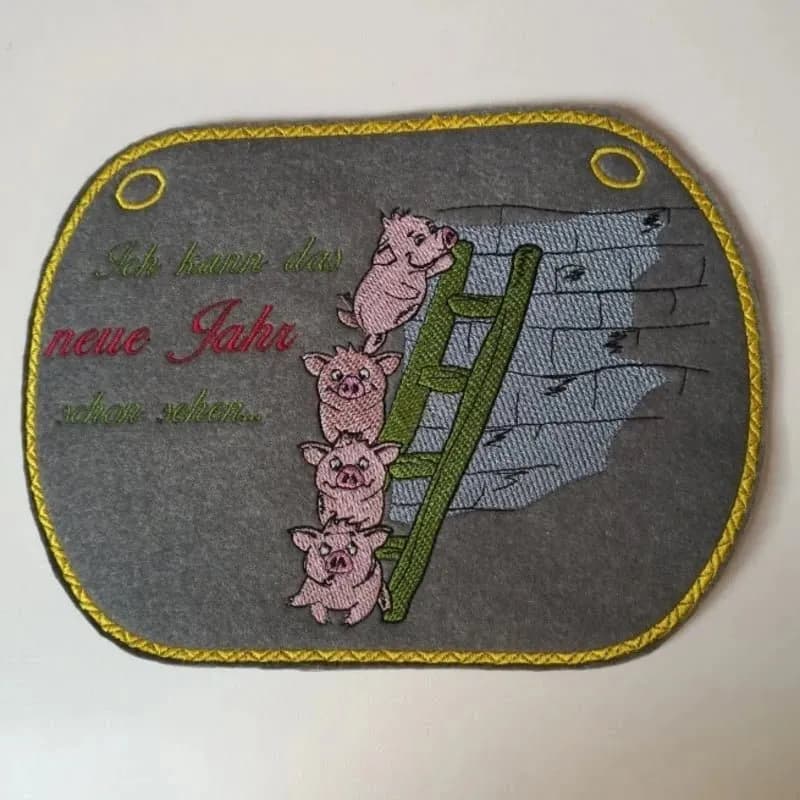 Stickdatei Schwein mit Sprüchen