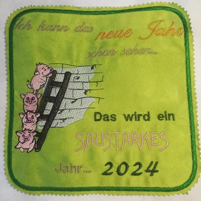 Stickdatei Schwein mit Sprüchen