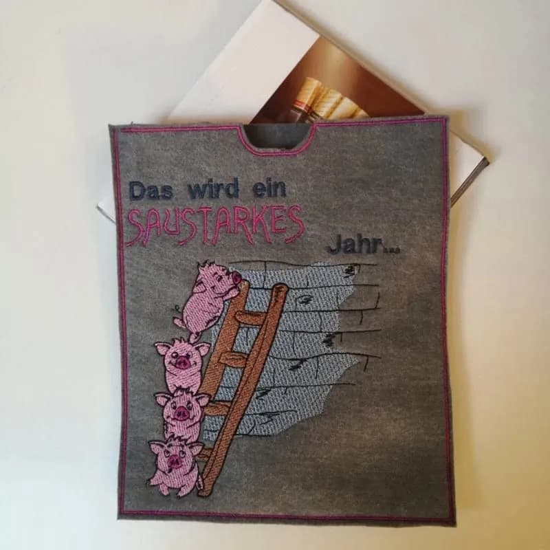 Stickdatei Schwein mit Sprüchen