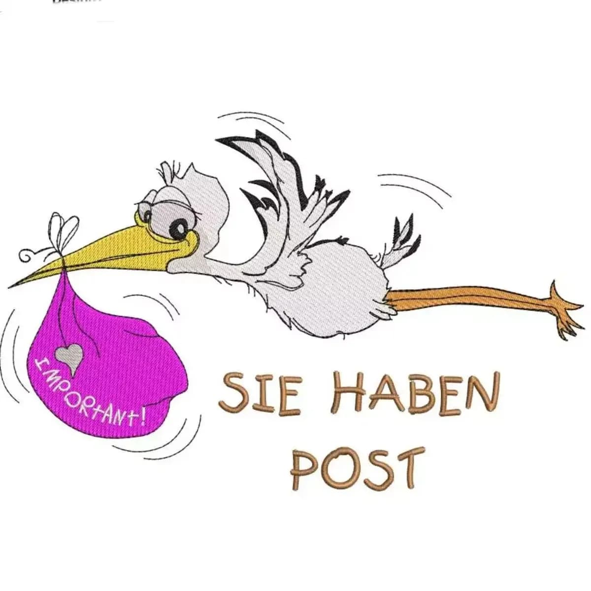 Stickdatei Storch-Post mit Spruch