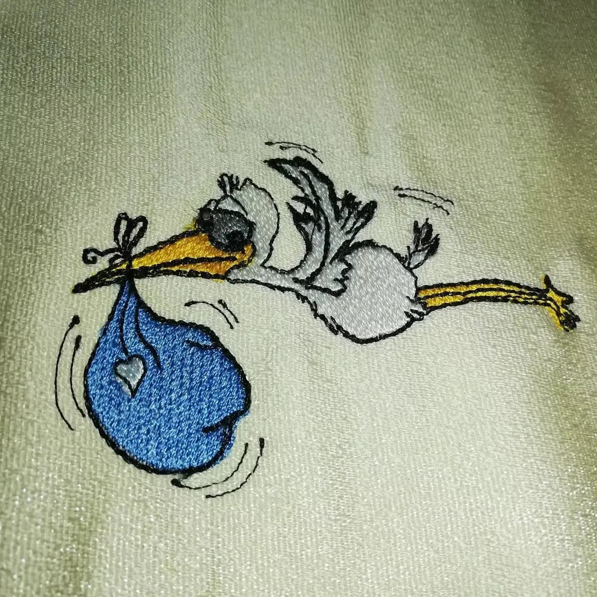 Stickdatei Storch-Post mit Spruch