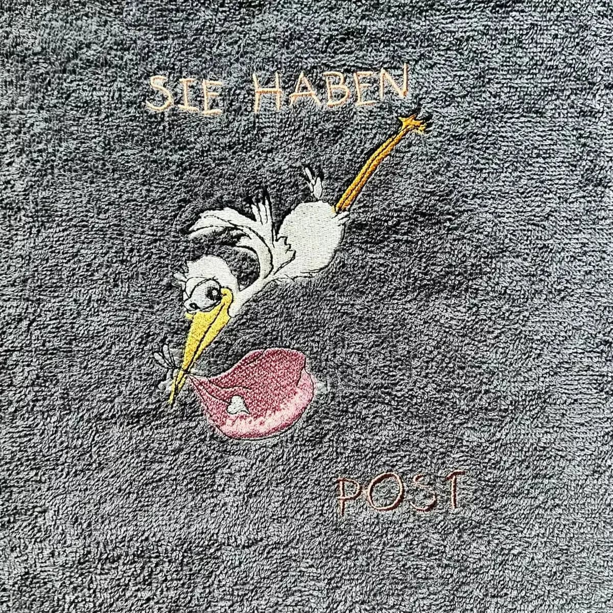 Stickdatei Storch-Post mit Spruch