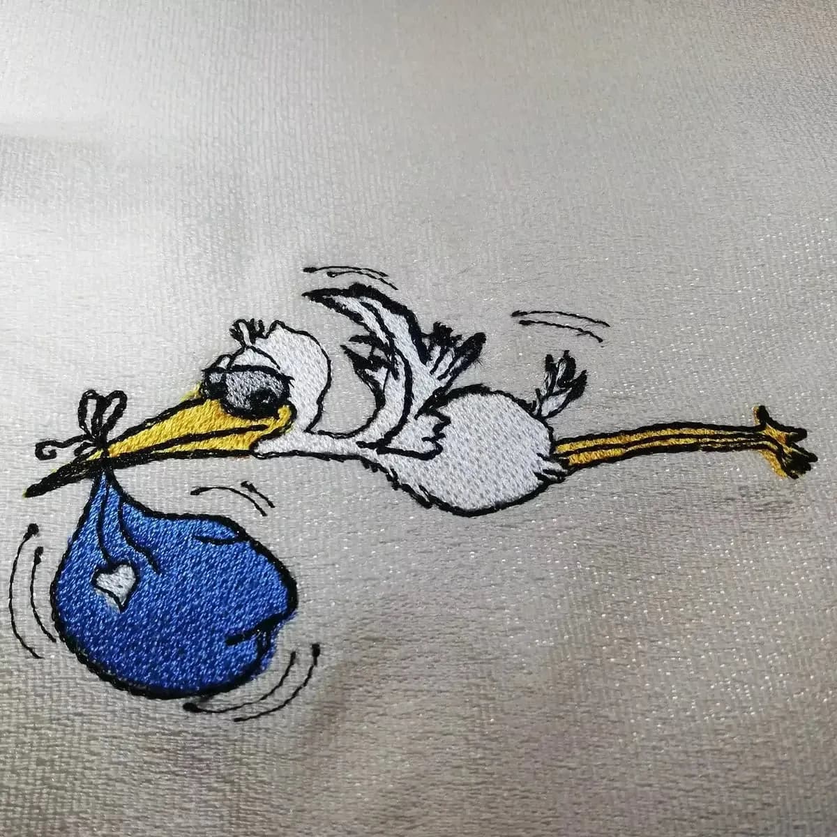 Stickdatei Storch-Post mit Spruch