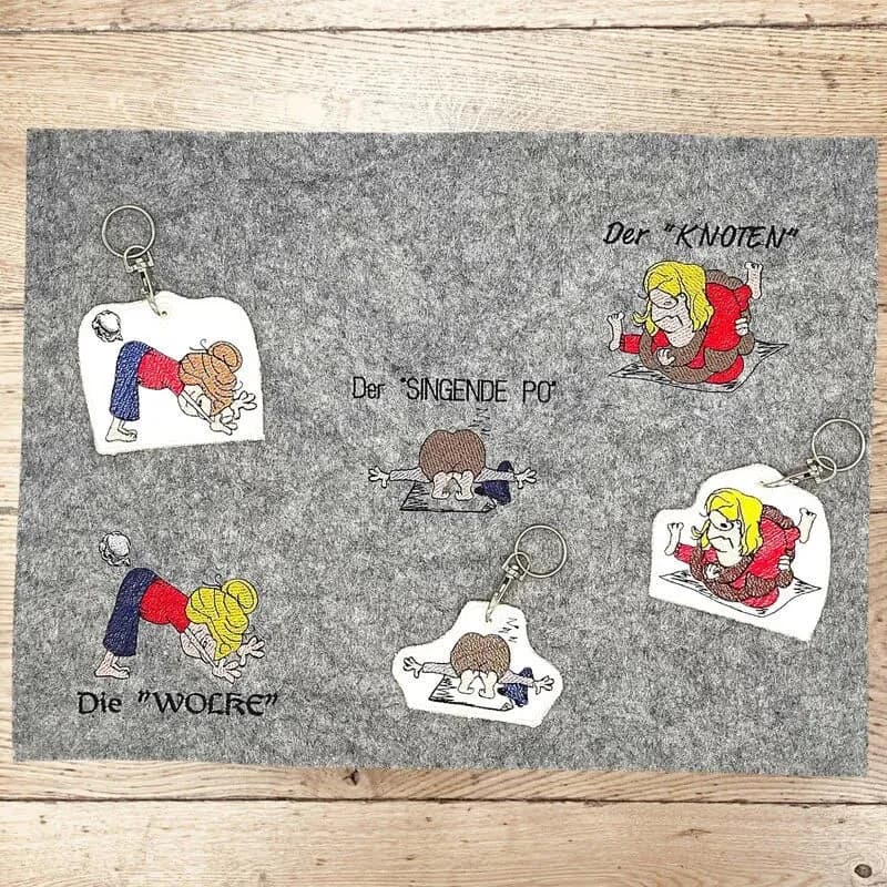 Wichtel Yoga Stickdatei frech – ITH Anhänger