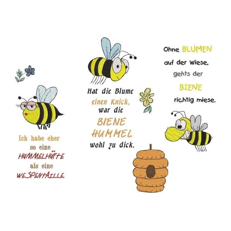 Stickdatei Hummel und Bienchen mit Sprüchen