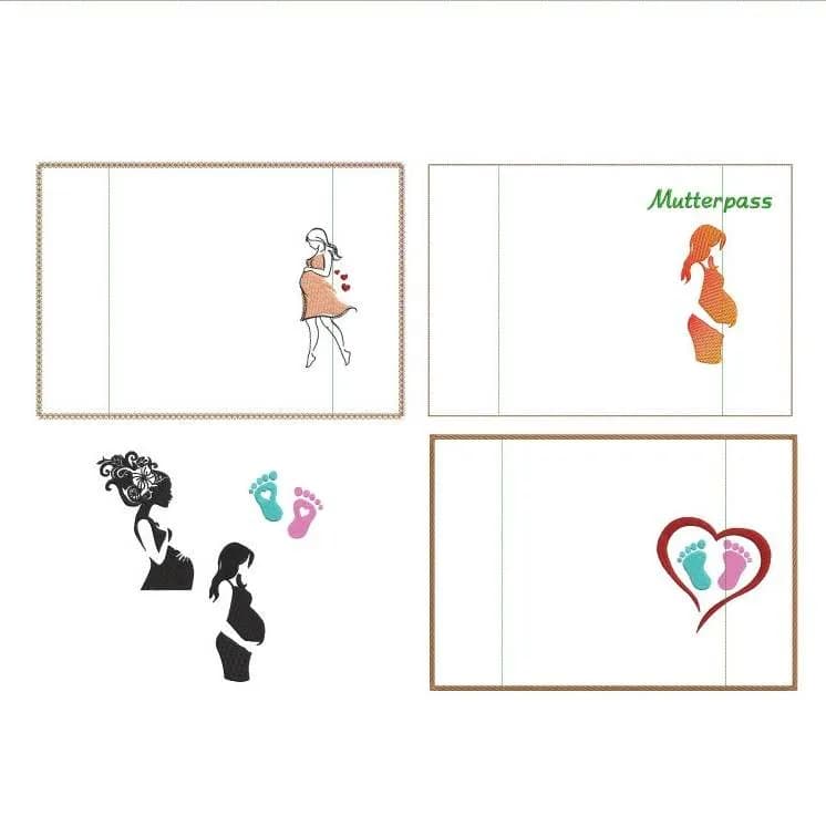 ITH Stickdatei Mutterpasshülle Bundle mit Dekoren