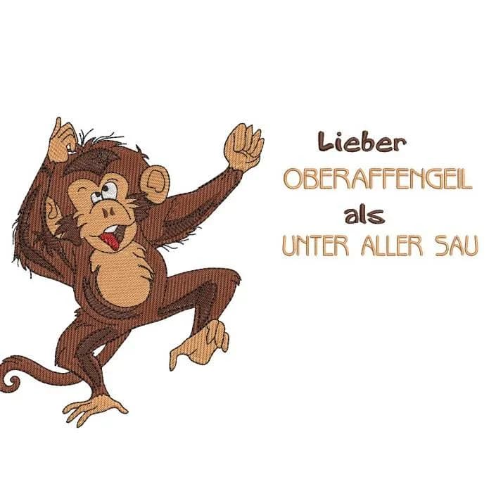 Stickdatei Affe mit Spruch