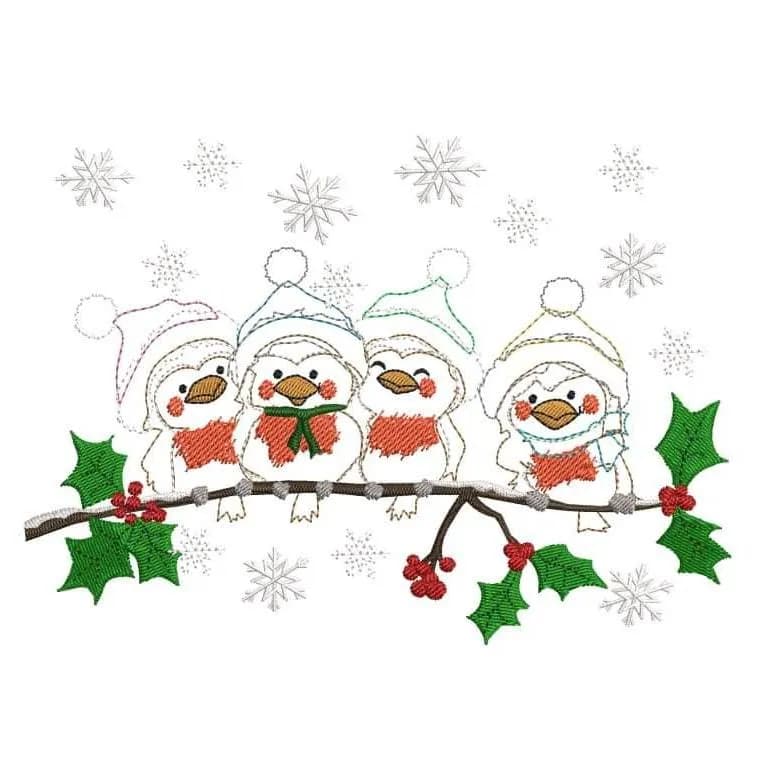 Stickdatei Vogel Winter Doodleapplikation