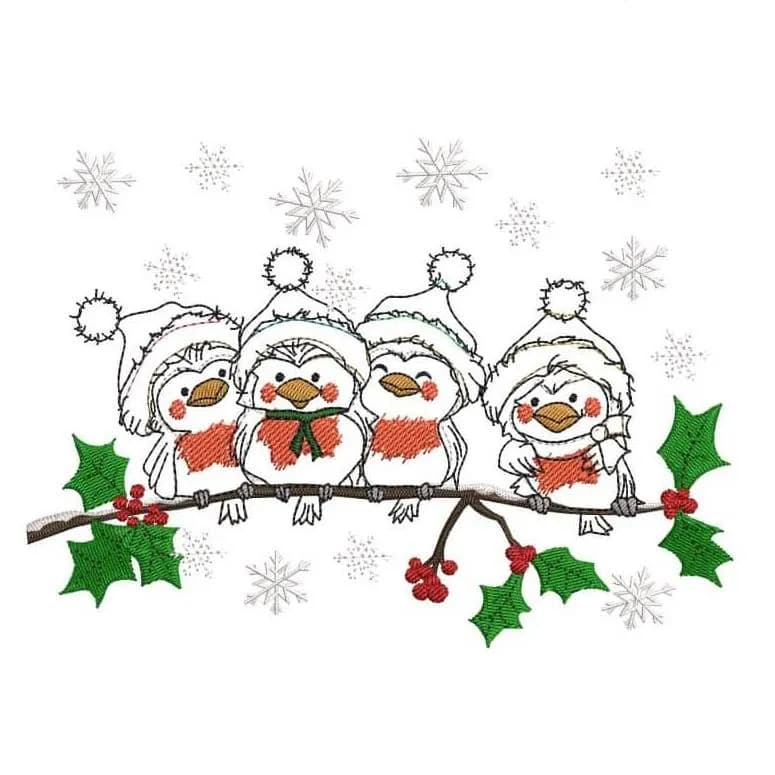 Stickdatei Vogel Winter Doodleapplikation