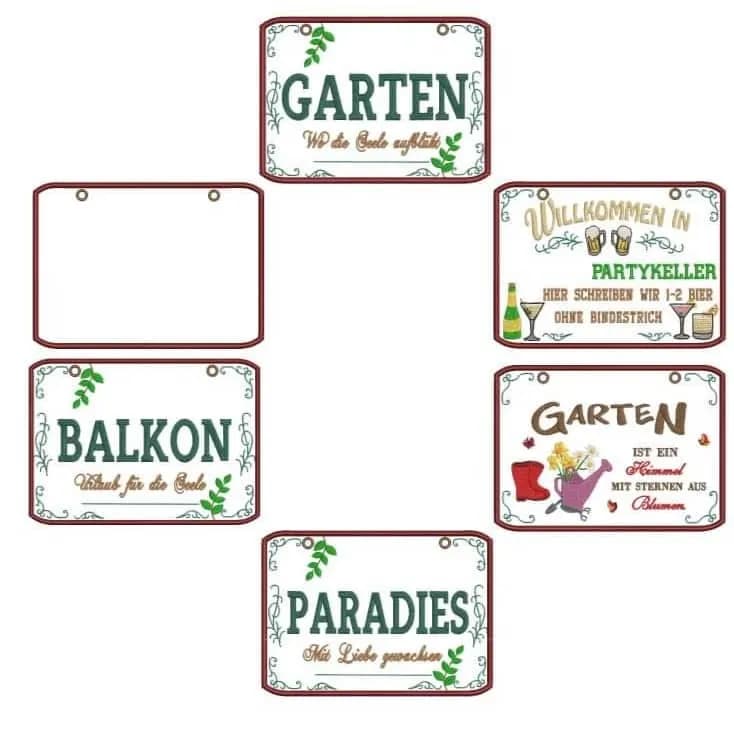 ITH Stickdatei Türschilder Garten
