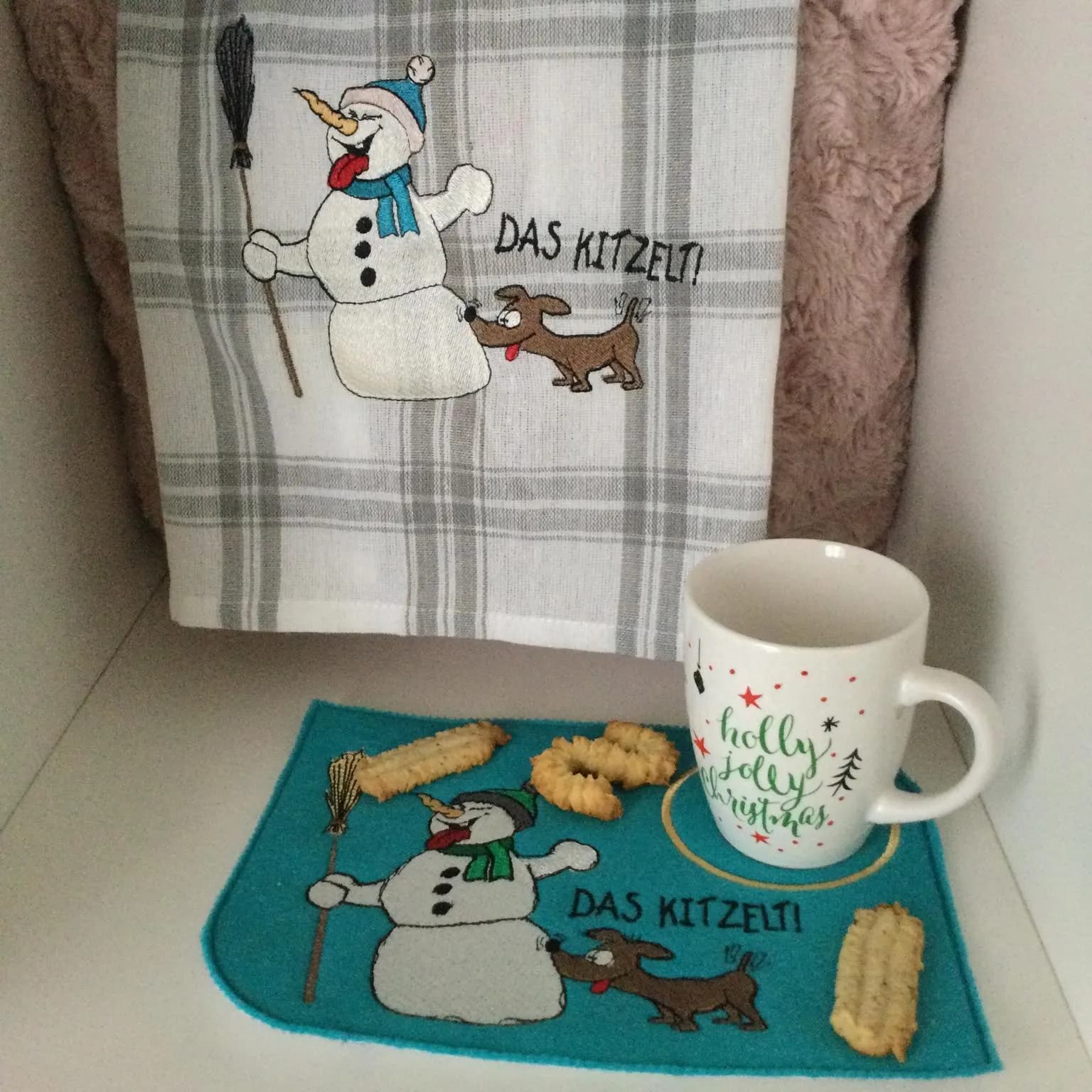 Stickdatei Schneemann mit Hund