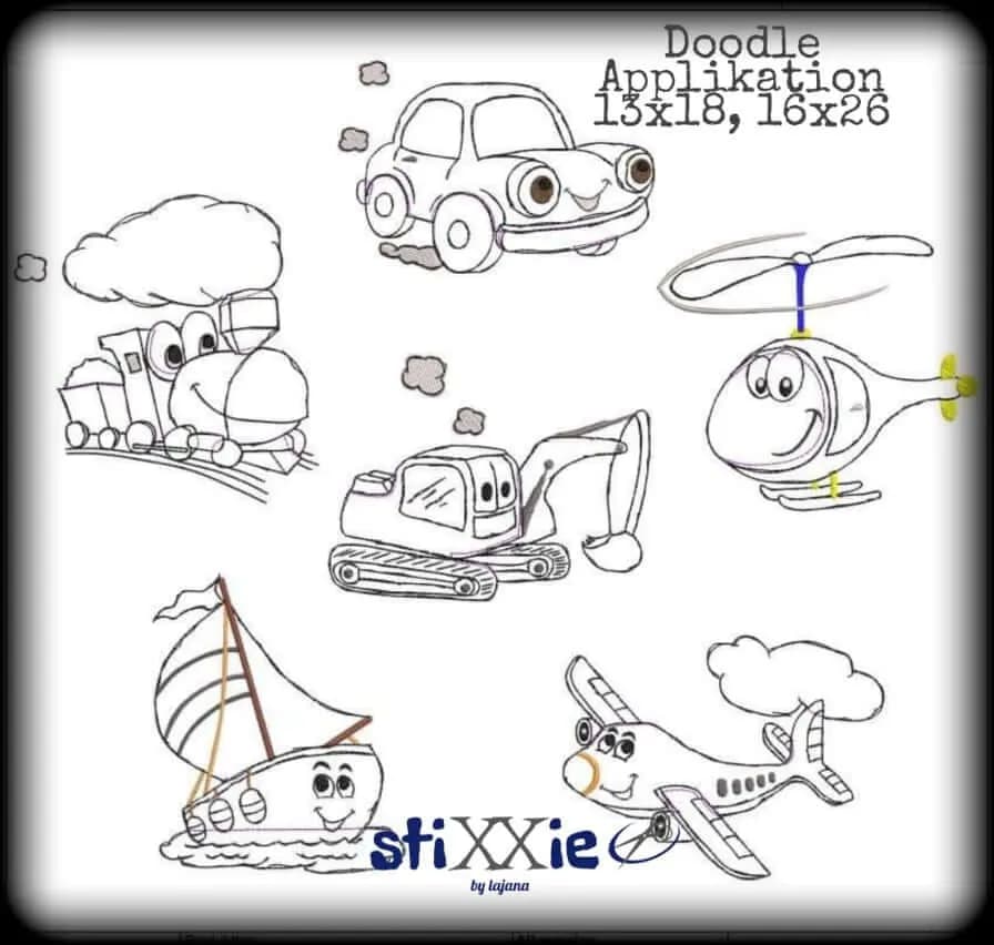 Stickdatei Jungs Doodle Applikation Set