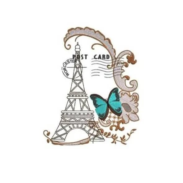 Stickdatei Eiffelturm Vintage Post Card